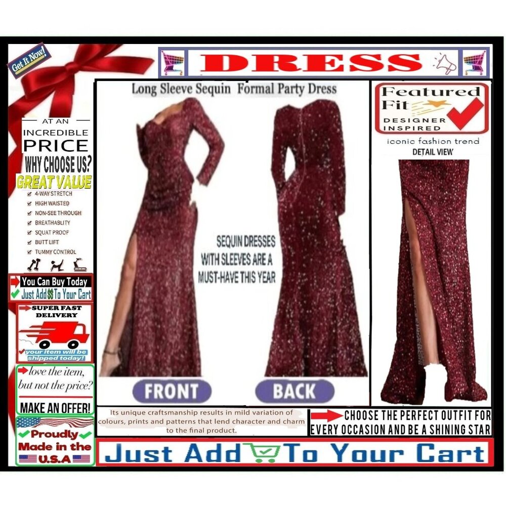 🛑Celebrity Party ➕ DRESS Formal Evening 🆒 GOWN Sexy Split PROM Clothing Sequin